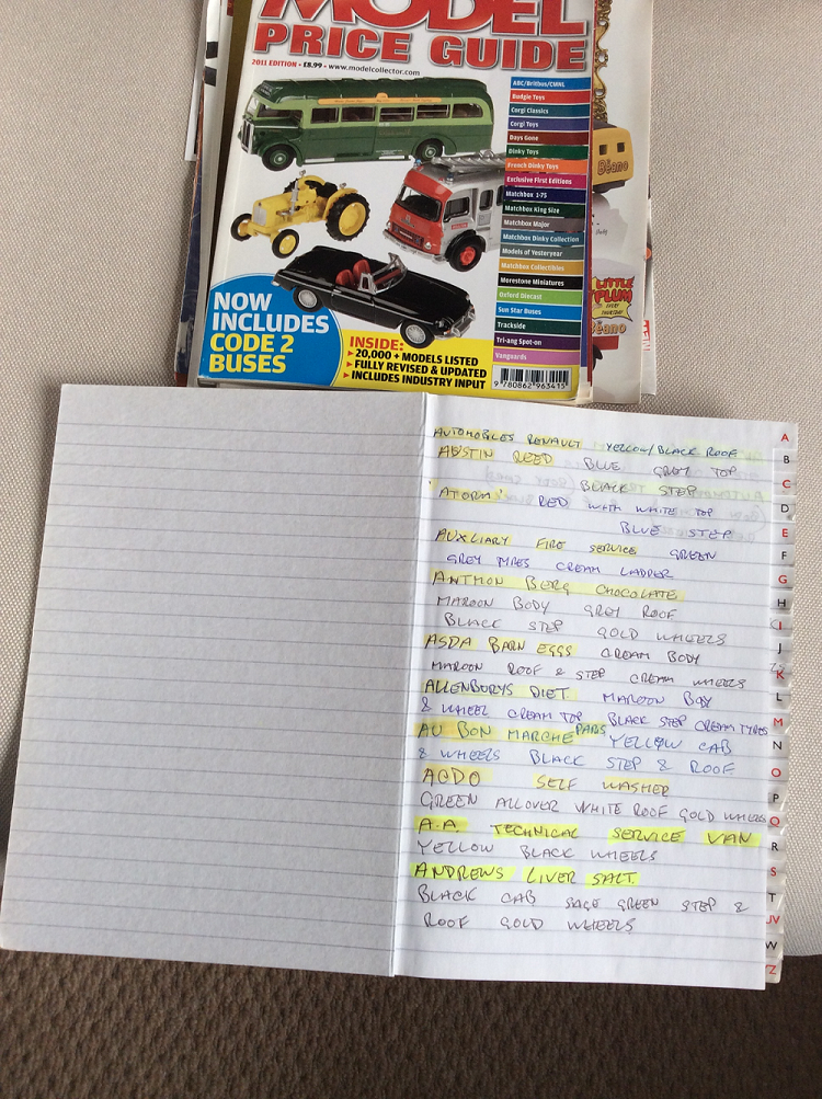 Log book of car collection