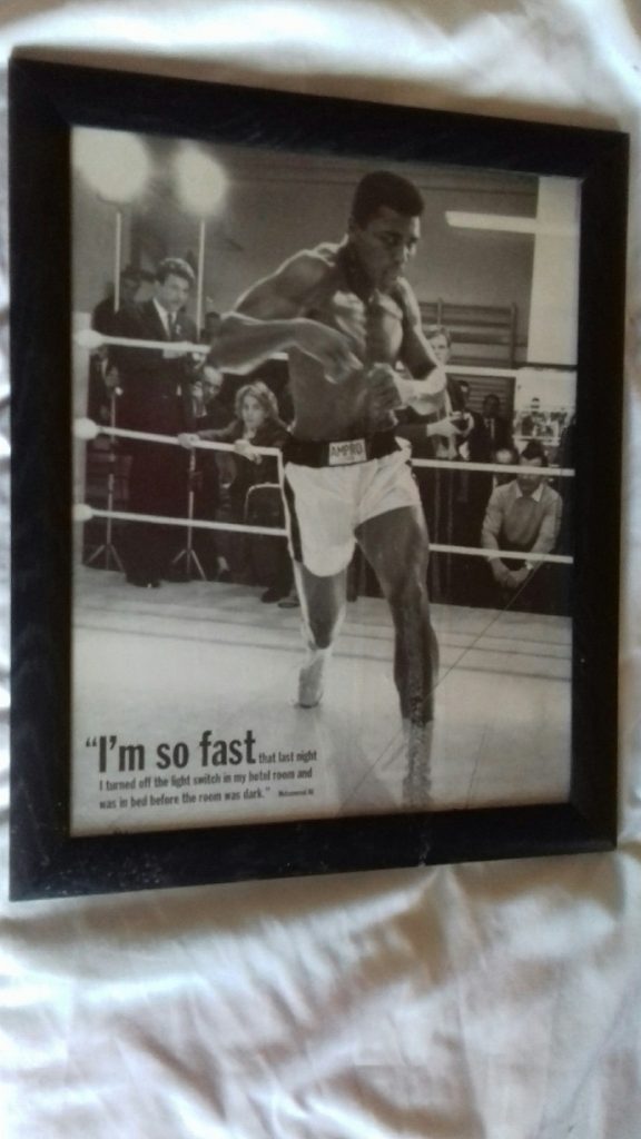 MUHAMMED ALI   'I'M SO FAST'  Framed picture, with cracked glass bottom right   Black and White.   4.7 Kg